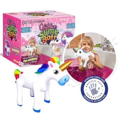 Glitter slime baff con unicornio inflable