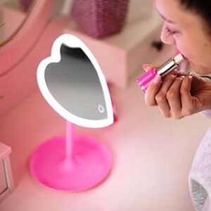 ESPEJO ROSA EN FORMA DE CORAZÓN CON BORDE ILUMINADO POR LED DE BEAUTY AND ME