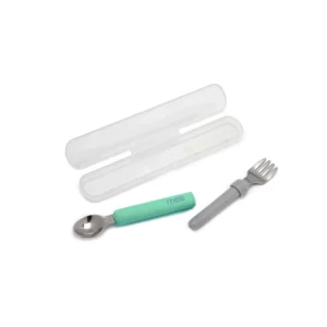 MELII - SET CUCHARA Y TENEDOR DESMONTABLE GRIS Y VERDE