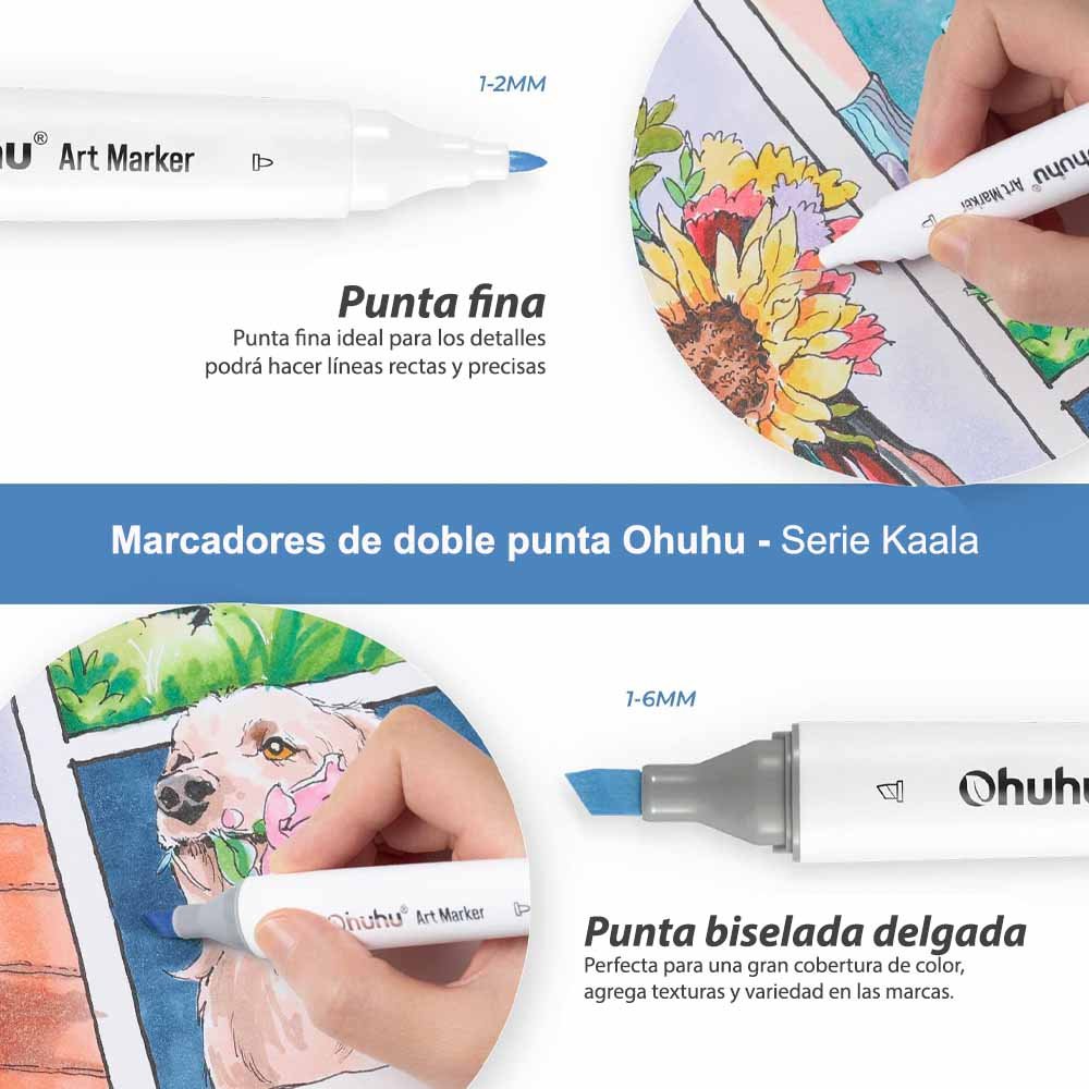 OHUHU 24 MARCADORES COLORES DE ALCOHOL + 1 BLENDER FINA&BISELADA DELGADO - Imagen 4