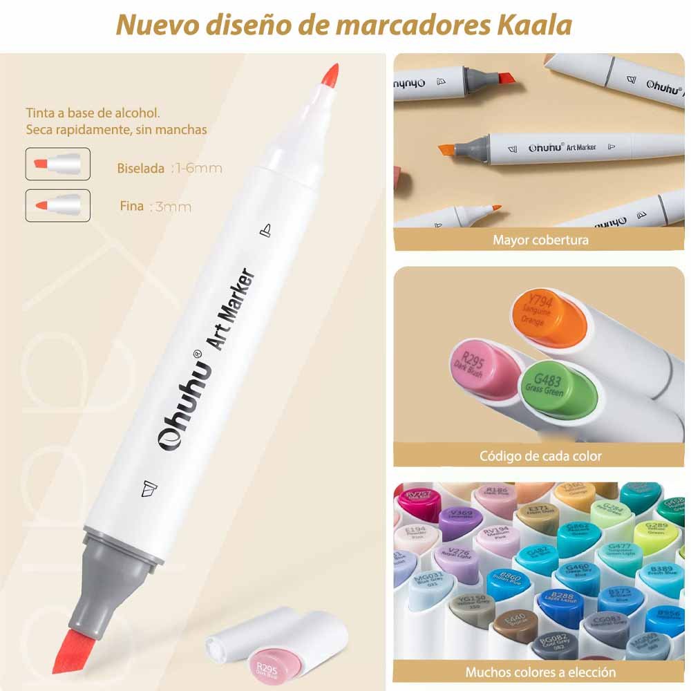 OHUHU 24 MARCADORES COLORES DE ALCOHOL + 1 BLENDER FINA&BISELADA DELGADO - Imagen 5