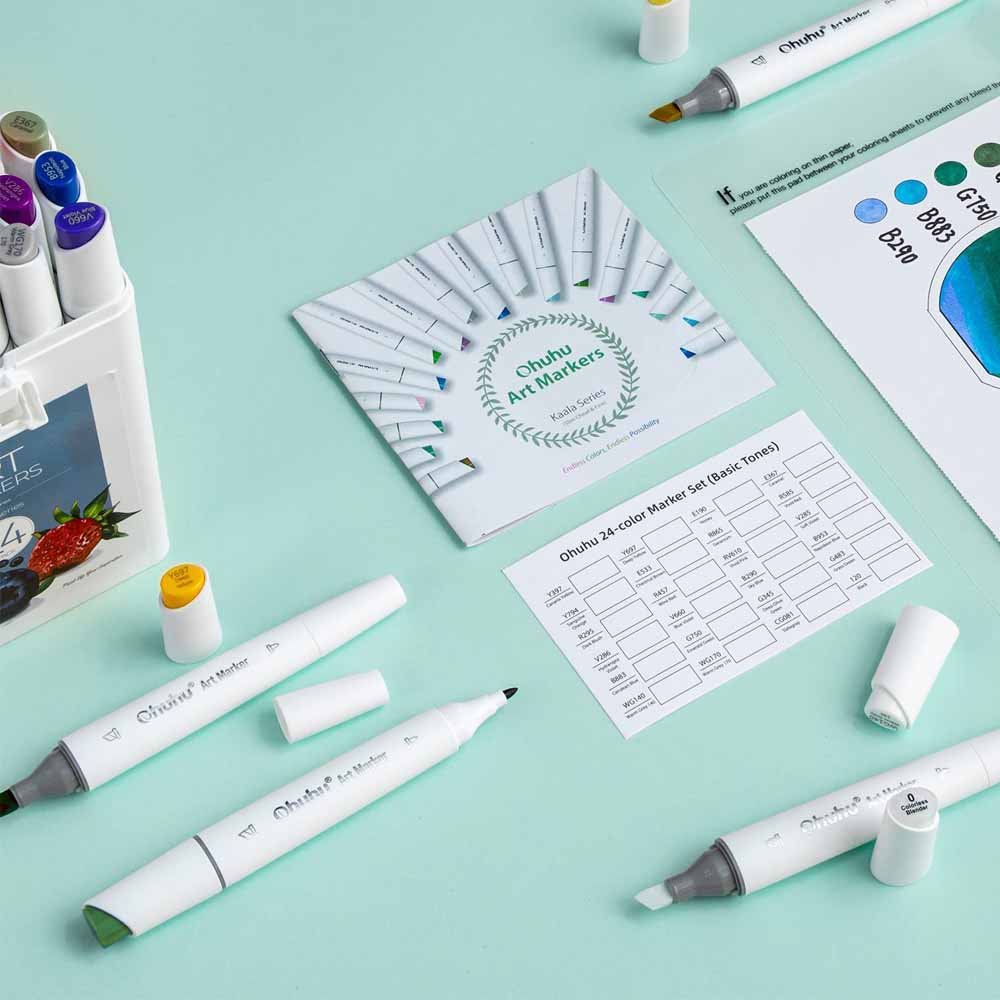 OHUHU 24 MARCADORES COLORES DE ALCOHOL + 1 BLENDER FINA&BISELADA DELGADO - Imagen 6