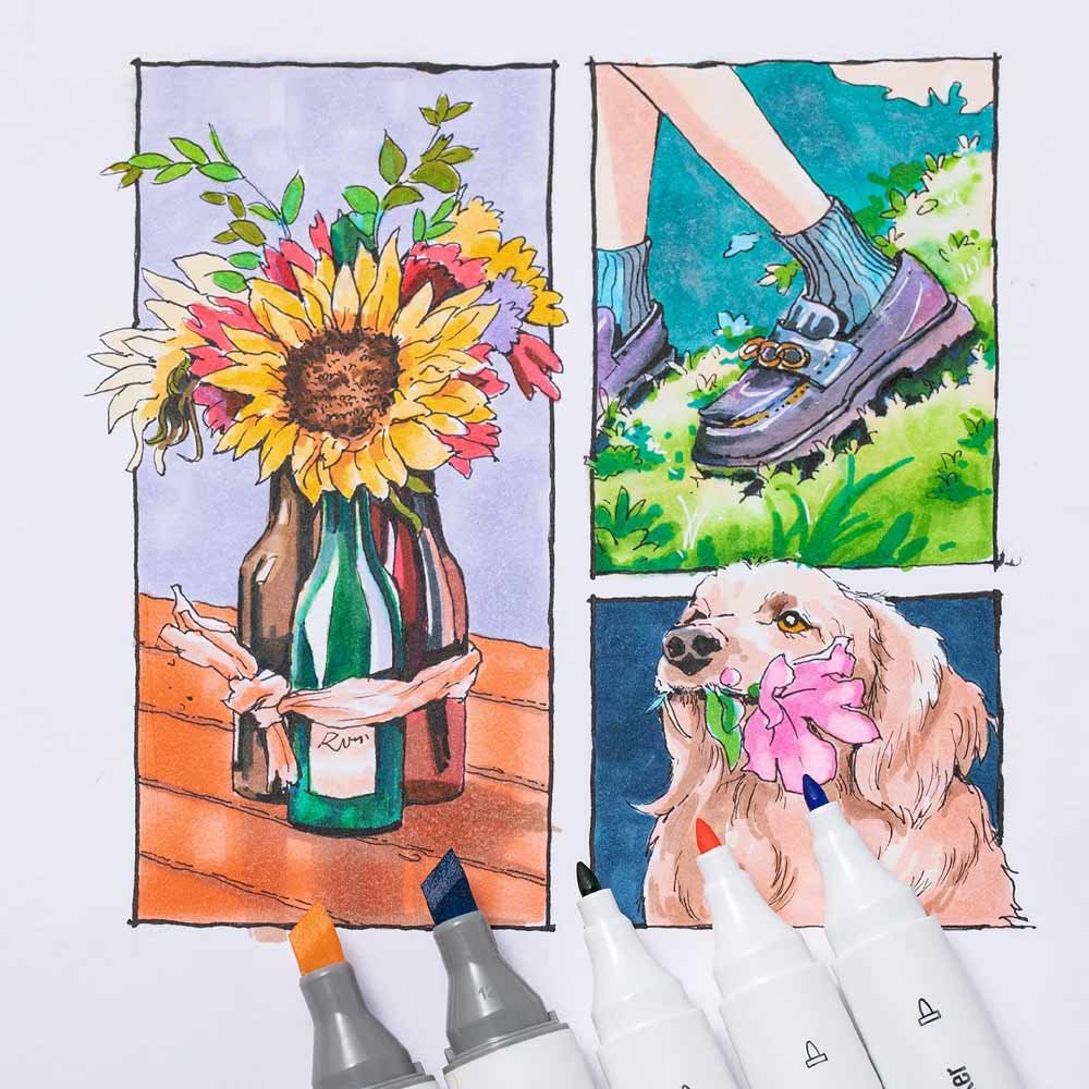 OHUHU 24 MARCADORES COLORES DE ALCOHOL + 1 BLENDER FINA&BISELADA DELGADO - Imagen 3