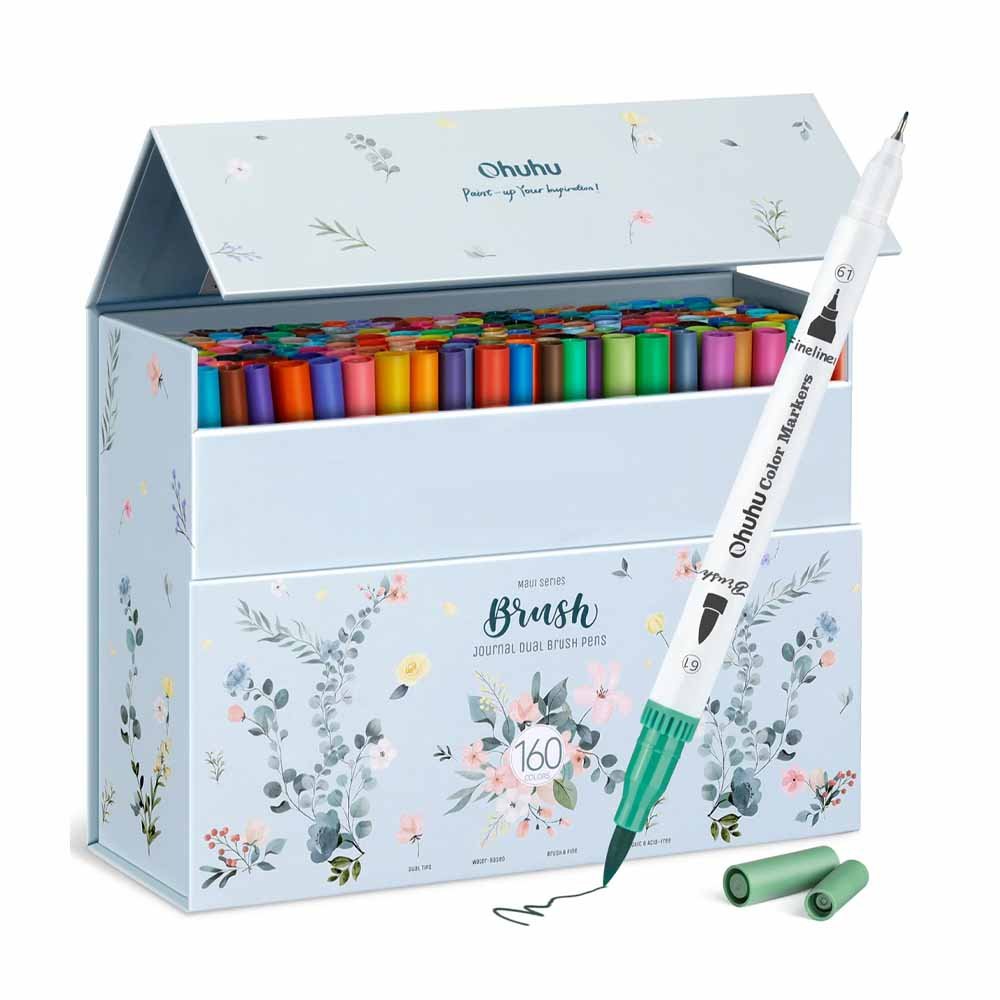 OHUHU MAUI 160 MARCADORES A BASE DE AGUA (ESTUCHE VERDE) PINCEL&FINELINER