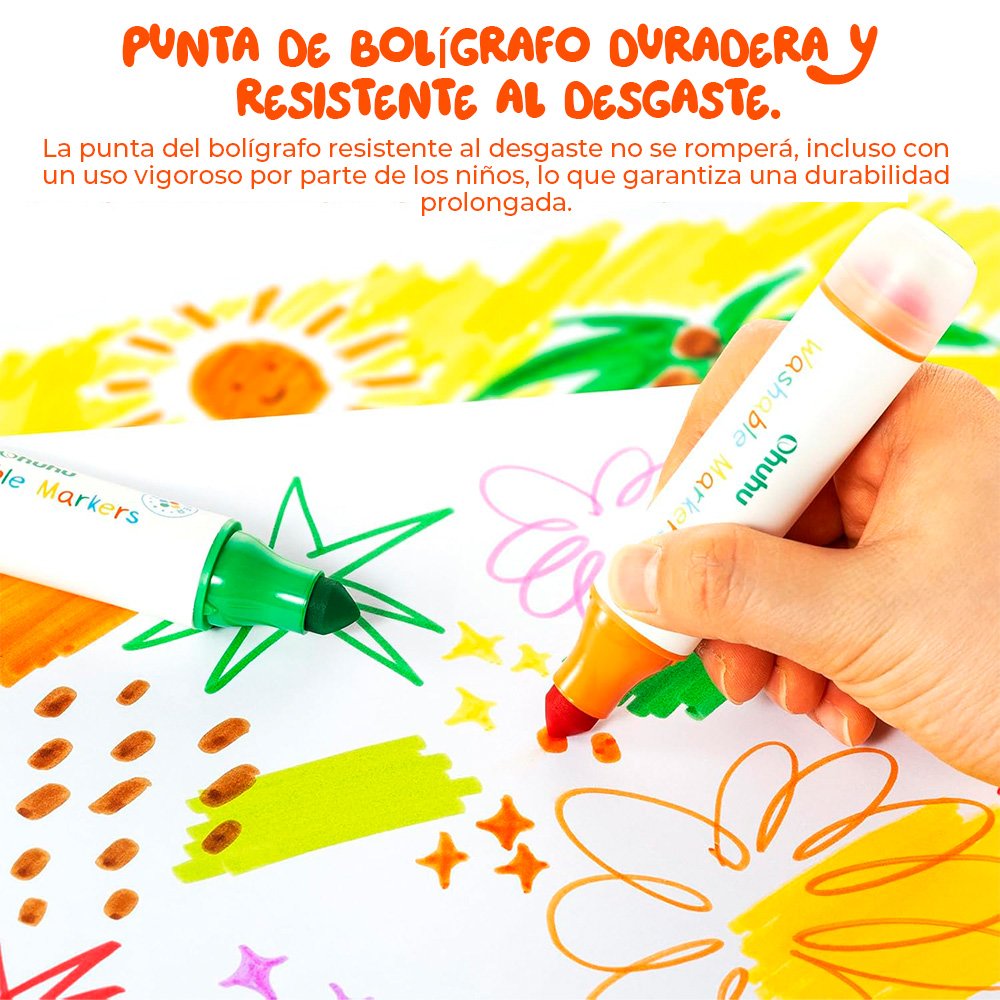 OHUHU STAMPER MARCADORES LAVABLES PARA NIÑOS 12 COLORES A BASE DE AGUA SELLO DE DOBLE PUNTA - Imagen 4
