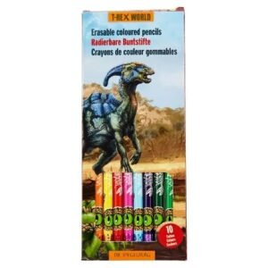 10 LAPICES DE COLORES BORRABLES DE MADERA DINOSAURIO