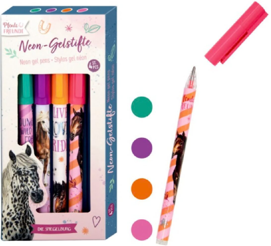 SET DE 4 BOLIGRAFOS DE GEL NEON - PARA LOS AMANTES DE LOS CABALLOS