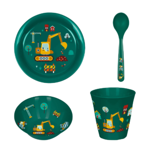 SET DE VAJILLA CON DISEÑO DE EXCAVADORA