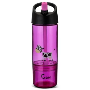BOTELLA DE AGUA CON SNACK BOX 2 EN 1 300ML VACA ROSADO